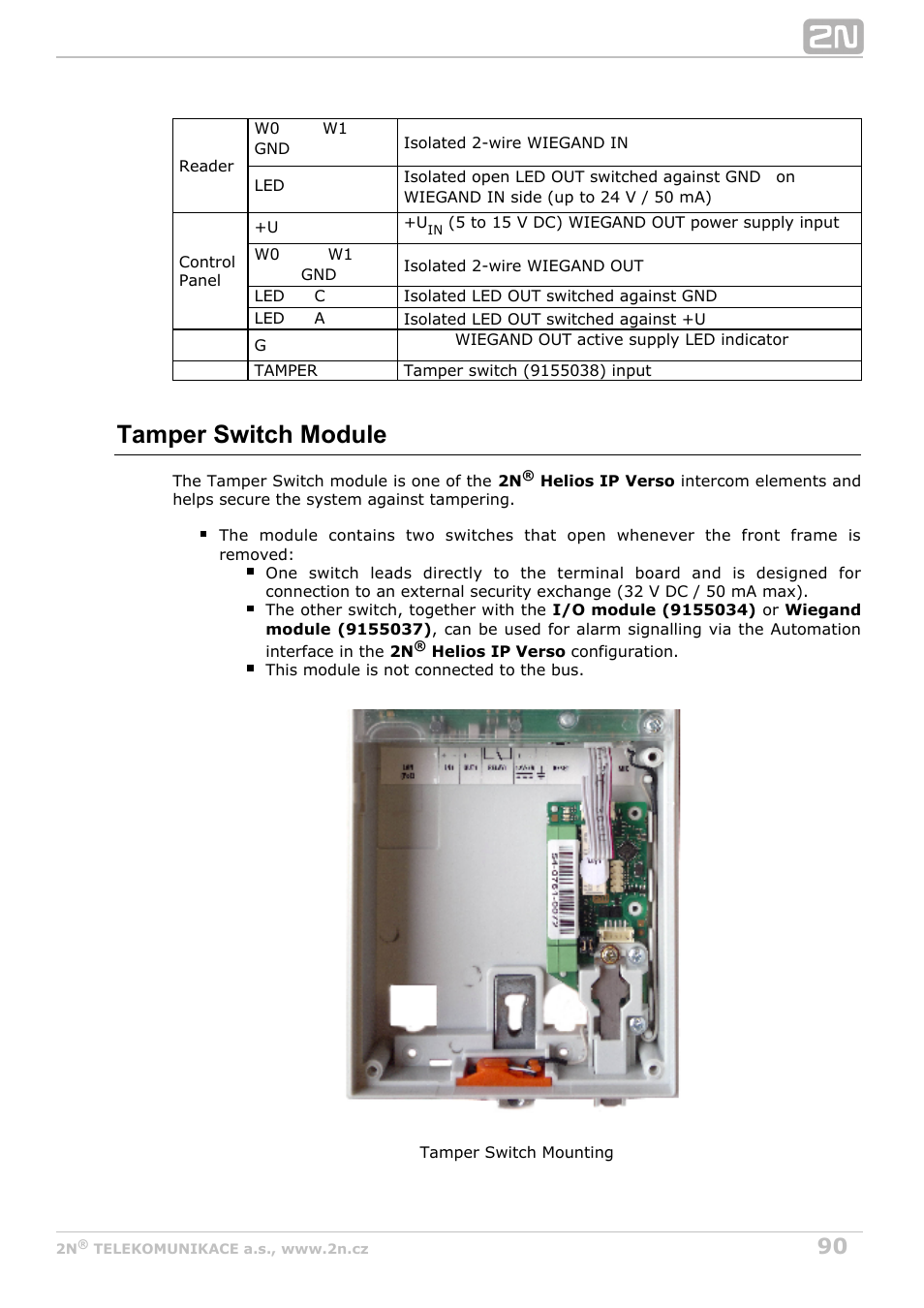 Tamper switch module | 2N Helios IP Verso v1.1 User Manual | Page 90 / 112