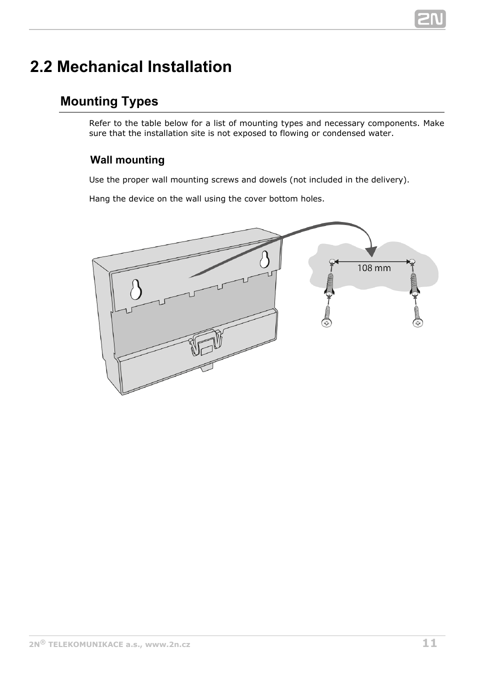 2 mechanical installation, Mounting types | 2N Helios IP Video Kit User Manual | Page 11 / 31