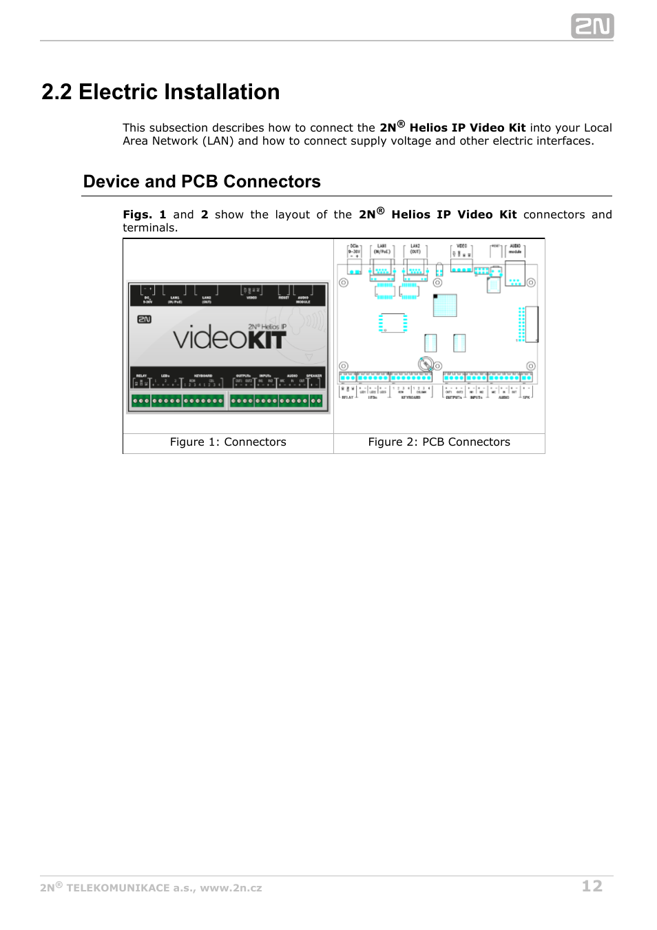 2 electric installation, Device and pcb connectors | 2N Helios IP Video Kit User Manual | Page 12 / 29