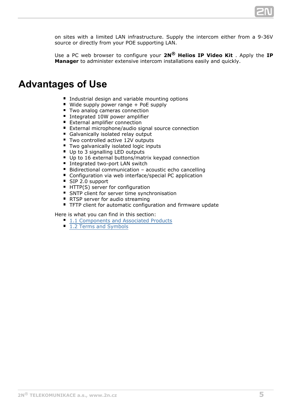 Advantages of use | 2N Helios IP Video Kit User Manual | Page 5 / 29