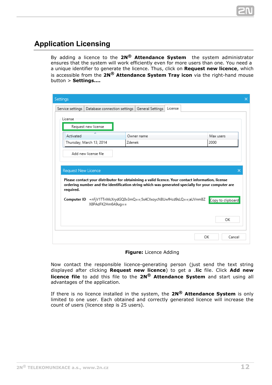 Application licensing | 2N Attendance System v1.2 User Manual | Page 12 / 40