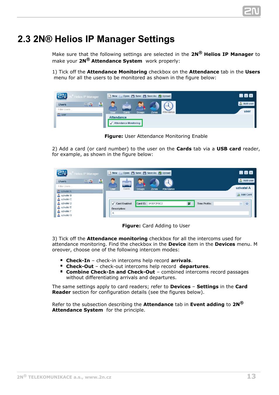 3 2n® helios ip manager settings | 2N Attendance System v1.2 User Manual | Page 13 / 40