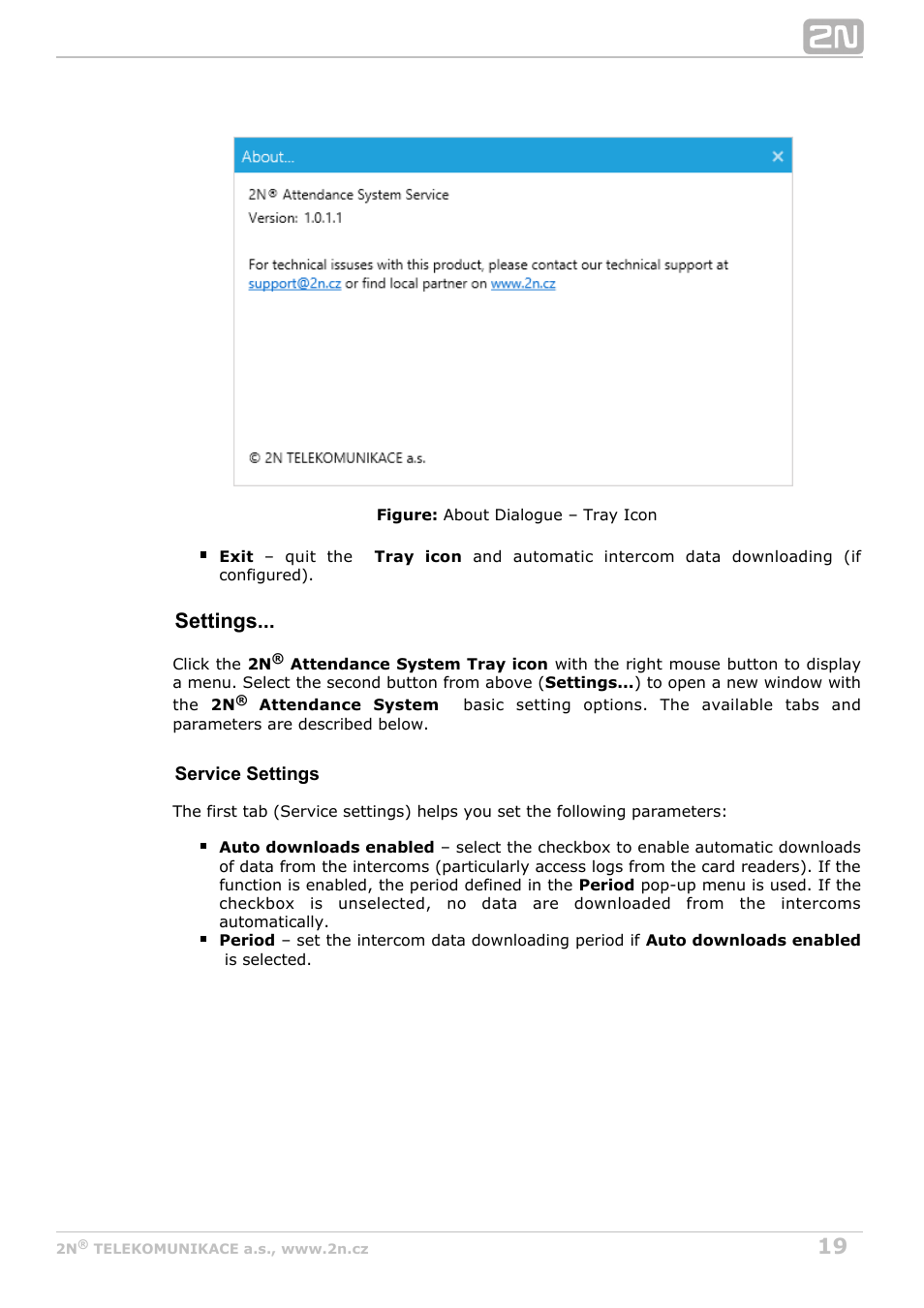 Settings | 2N Attendance System v1.2 User Manual | Page 19 / 40