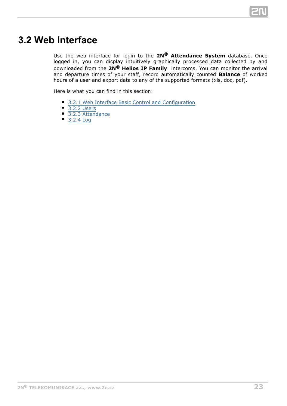 2 web interface | 2N Attendance System v1.2 User Manual | Page 23 / 40
