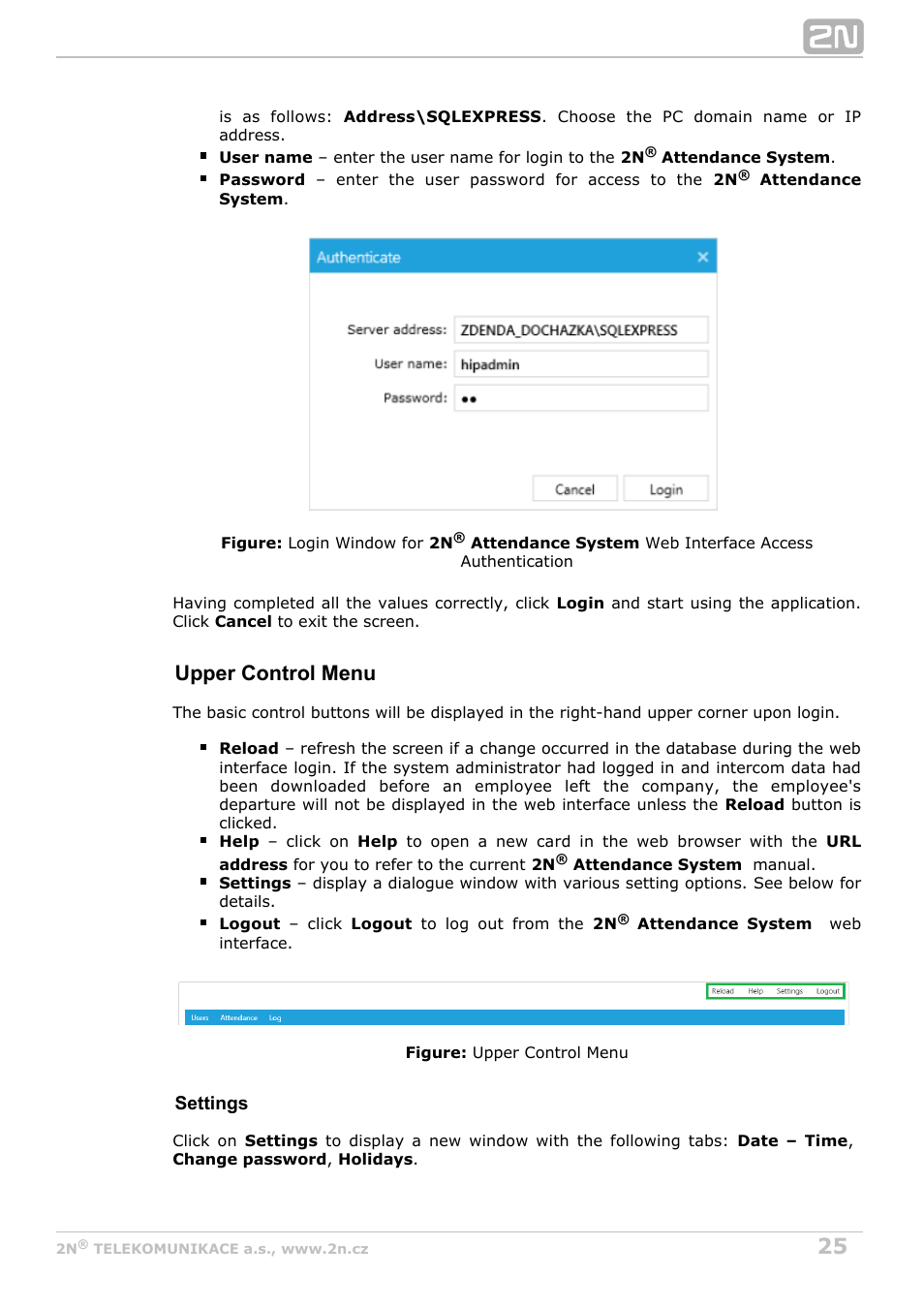 Upper control menu | 2N Attendance System v1.2 User Manual | Page 25 / 40