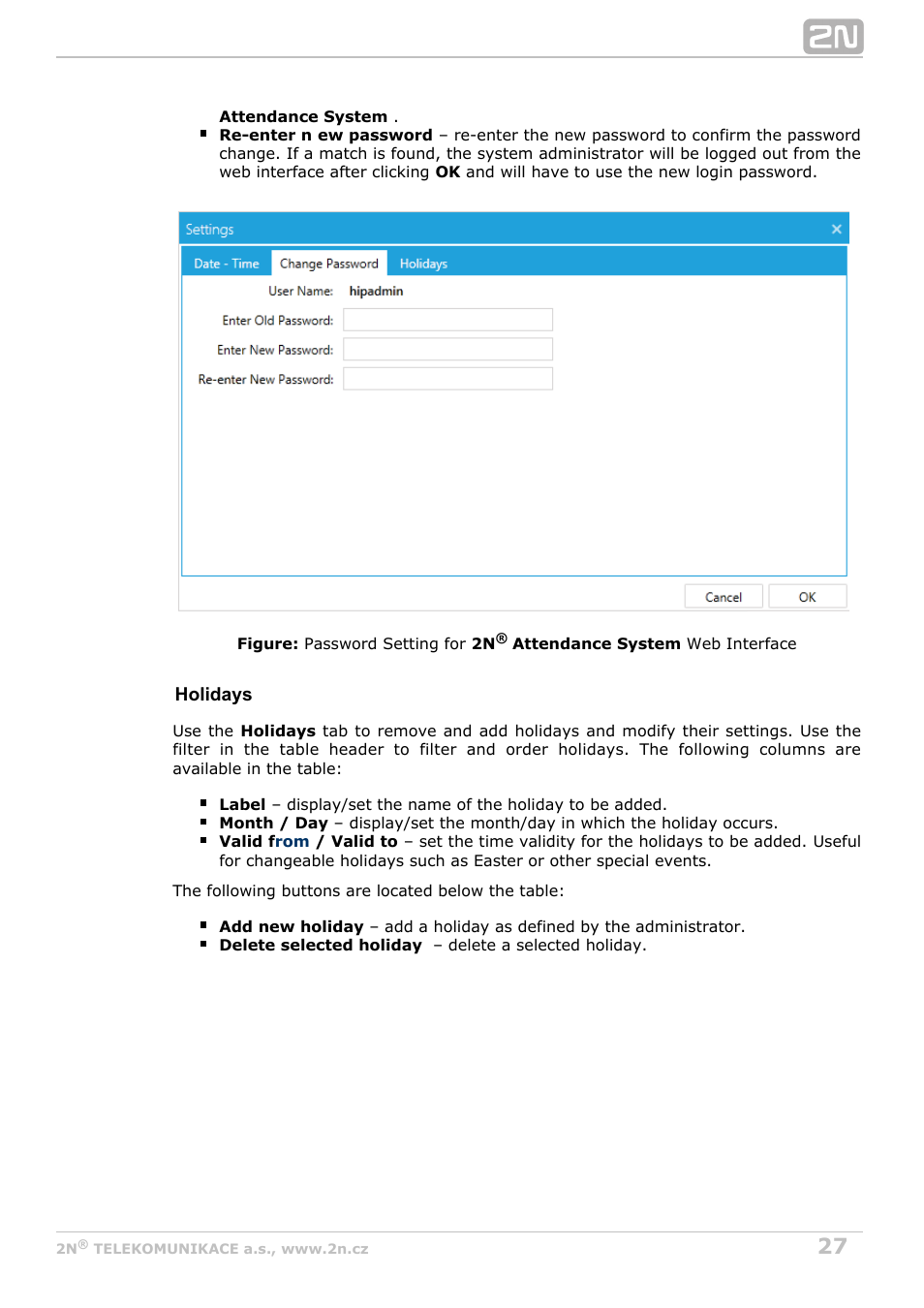 2N Attendance System v1.2 User Manual | Page 27 / 40
