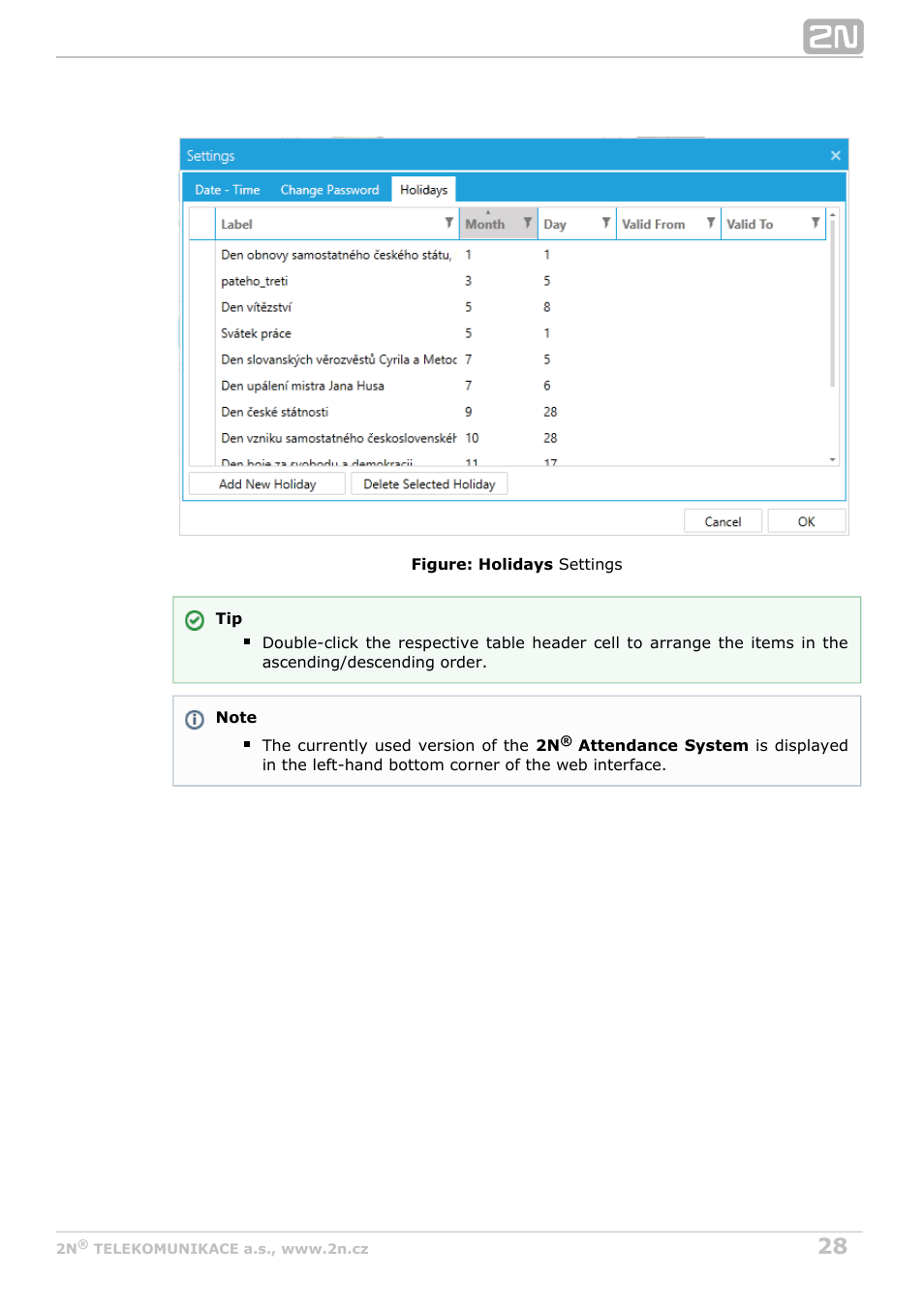 2N Attendance System v1.2 User Manual | Page 28 / 40
