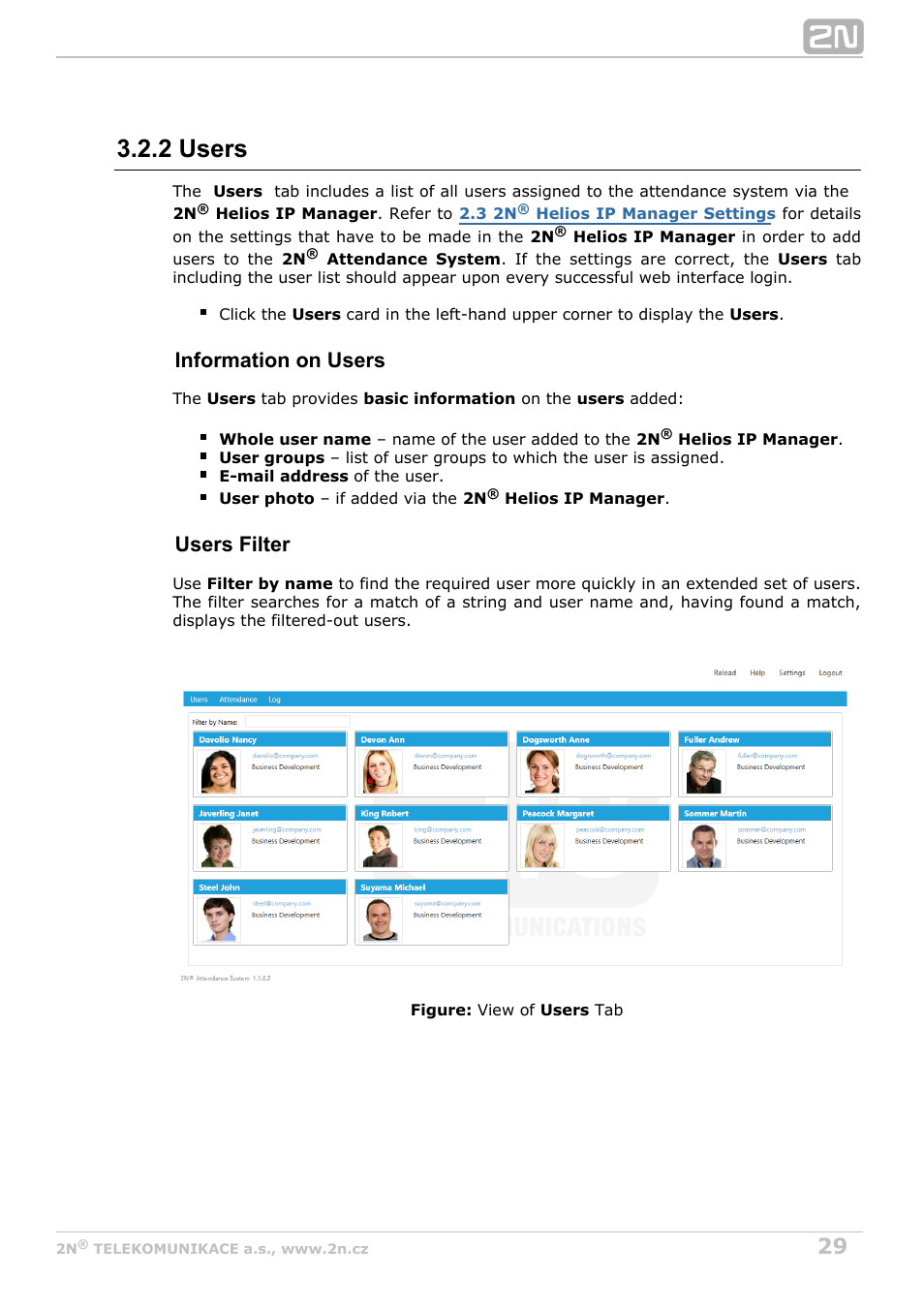 2 users, Information on users, Users filter | 2N Attendance System v1.2 User Manual | Page 29 / 40