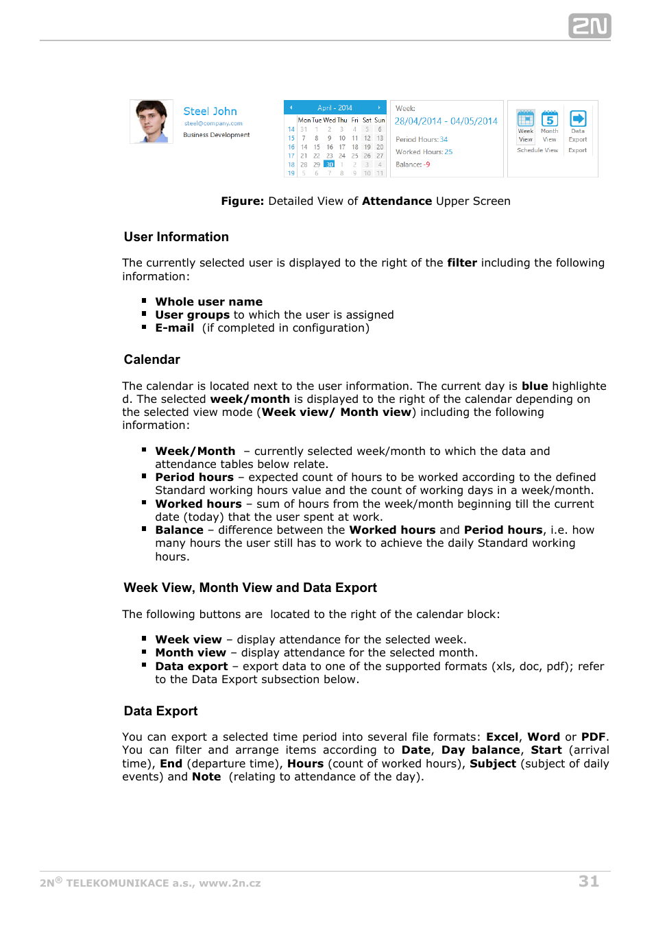 2N Attendance System v1.2 User Manual | Page 31 / 40