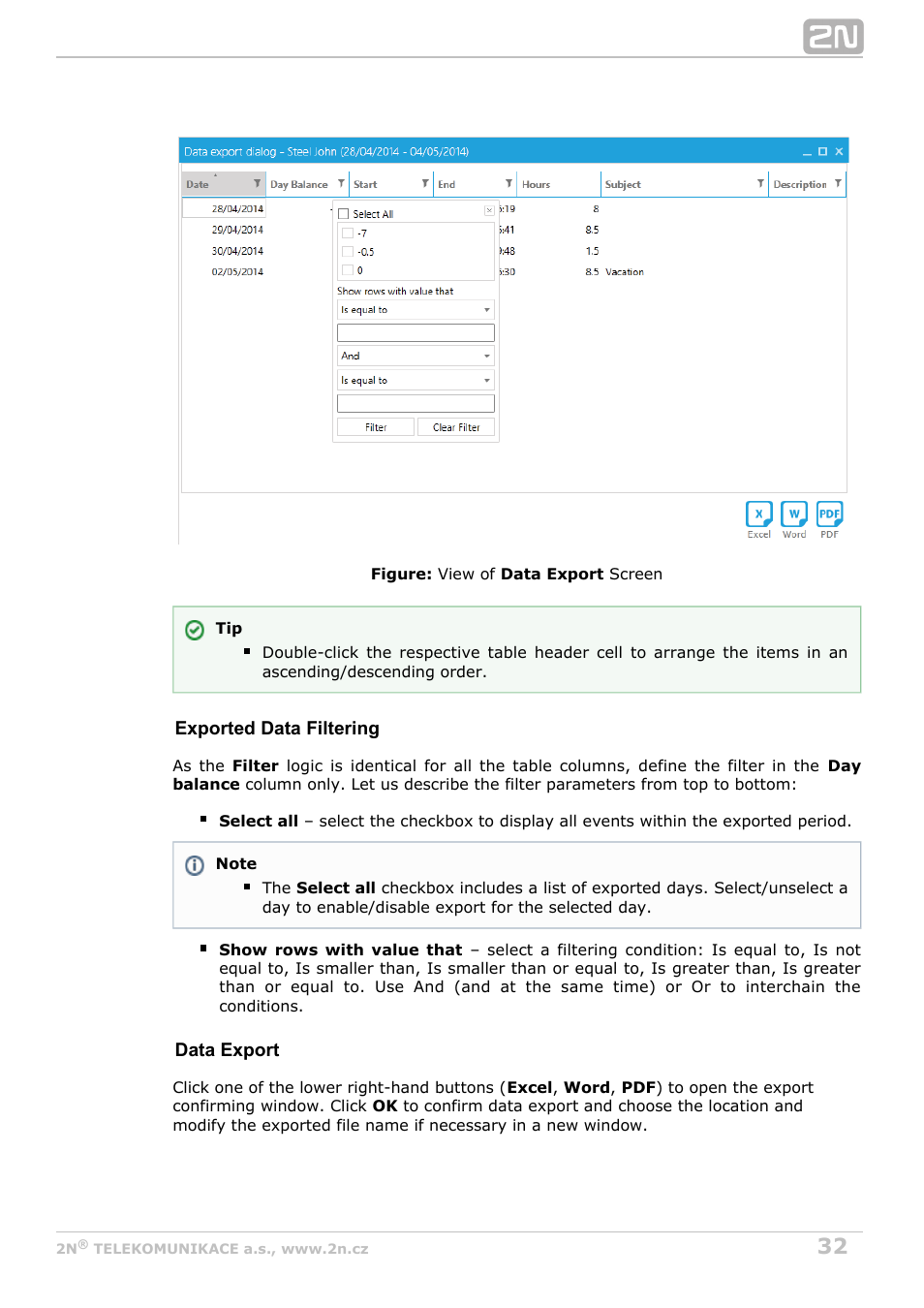 2N Attendance System v1.2 User Manual | Page 32 / 40