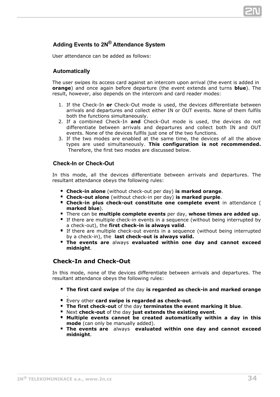 2N Attendance System v1.2 User Manual | Page 34 / 40