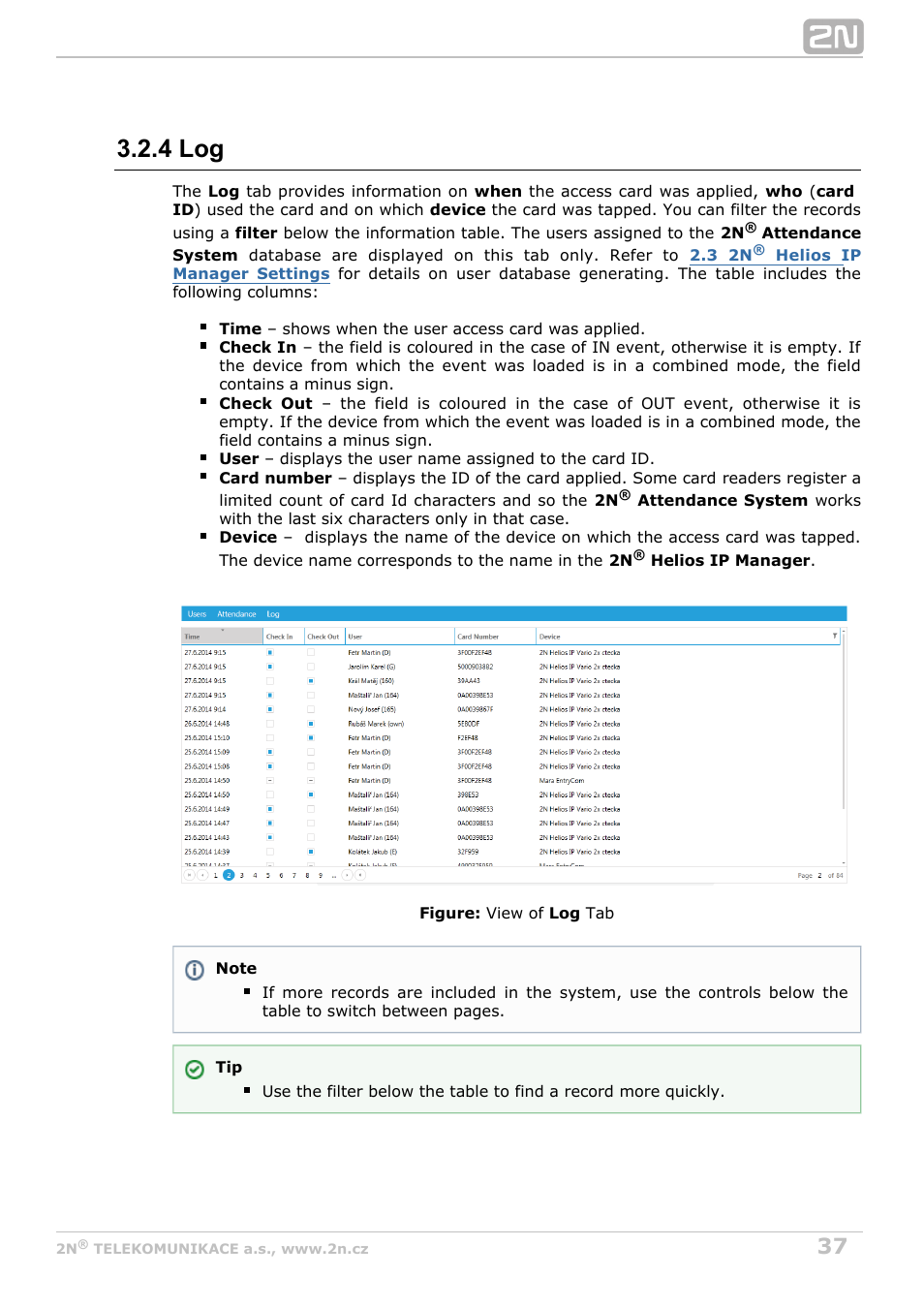 4 log | 2N Attendance System v1.2 User Manual | Page 37 / 40