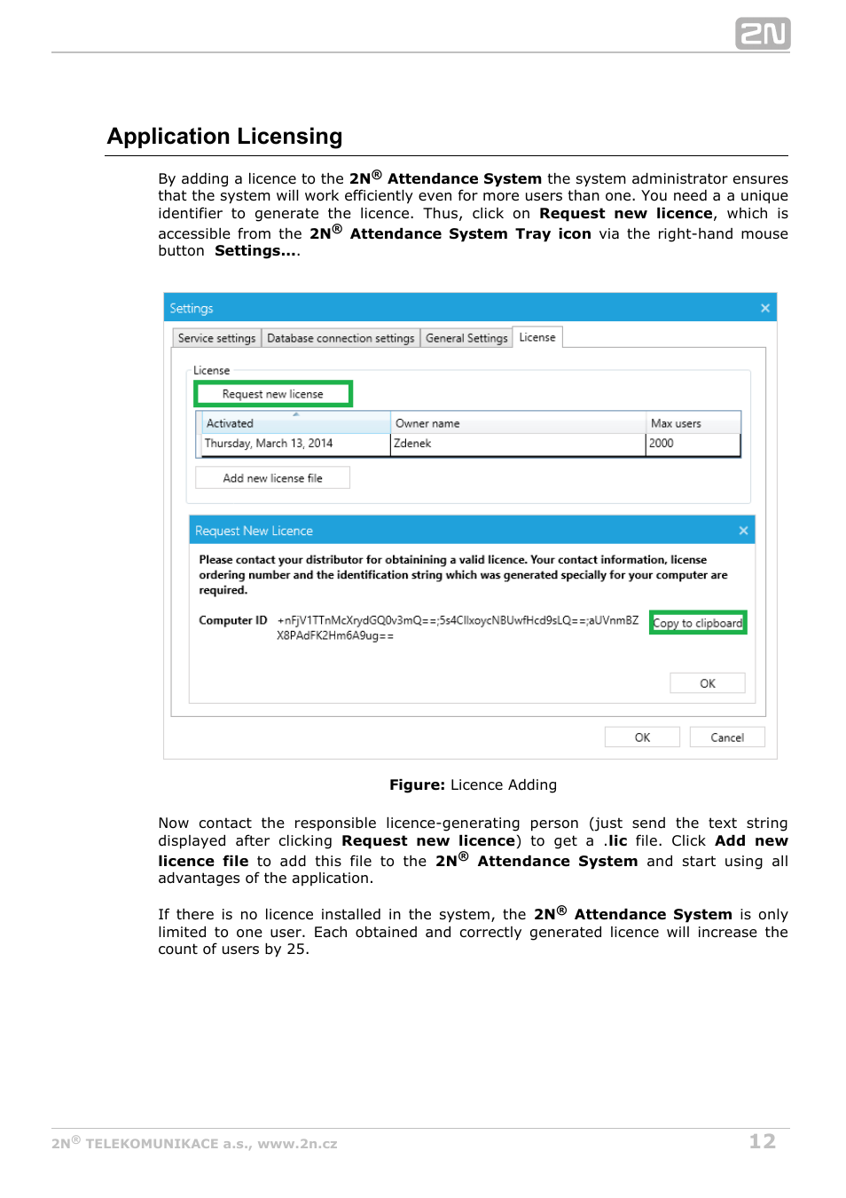 Application licensing | 2N Attendance System v1.0 User Manual | Page 12 / 38