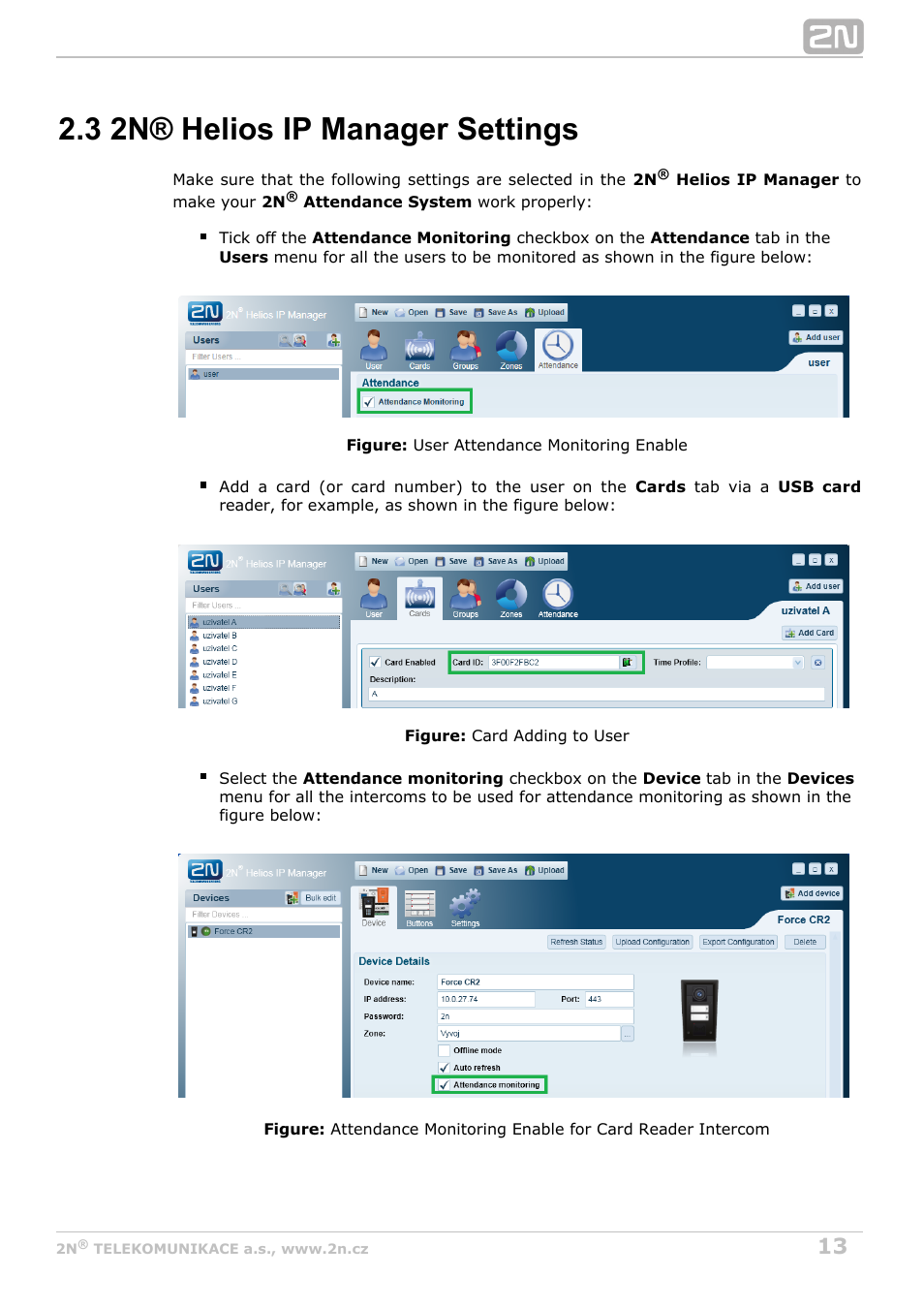 3 2n® helios ip manager settings | 2N Attendance System v1.0 User Manual | Page 13 / 38