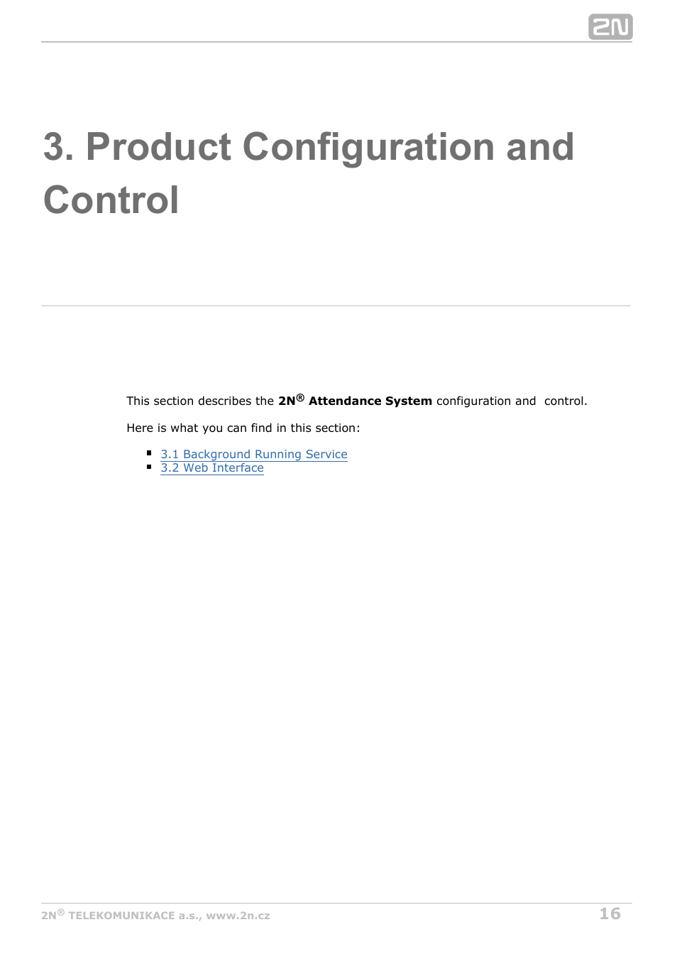 Product configuration and control | 2N Attendance System v1.0 User Manual | Page 16 / 38