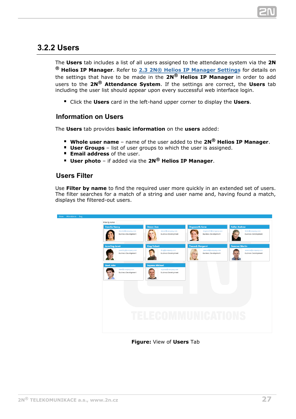 2 users, Information on users, Users filter | 2N Attendance System v1.0 User Manual | Page 27 / 38