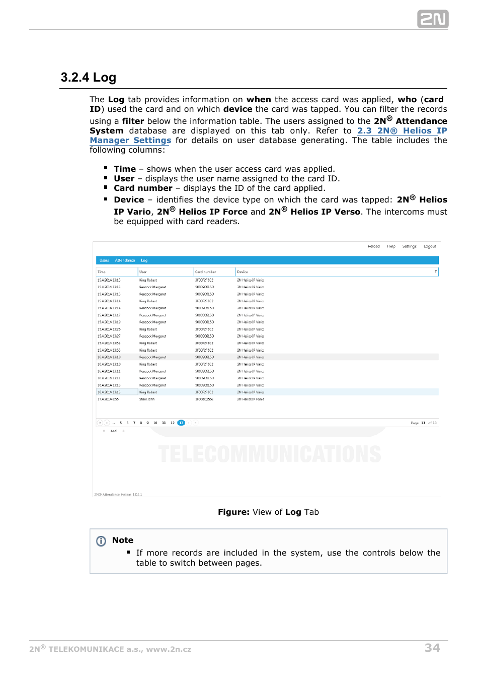4 log | 2N Attendance System v1.0 User Manual | Page 34 / 38