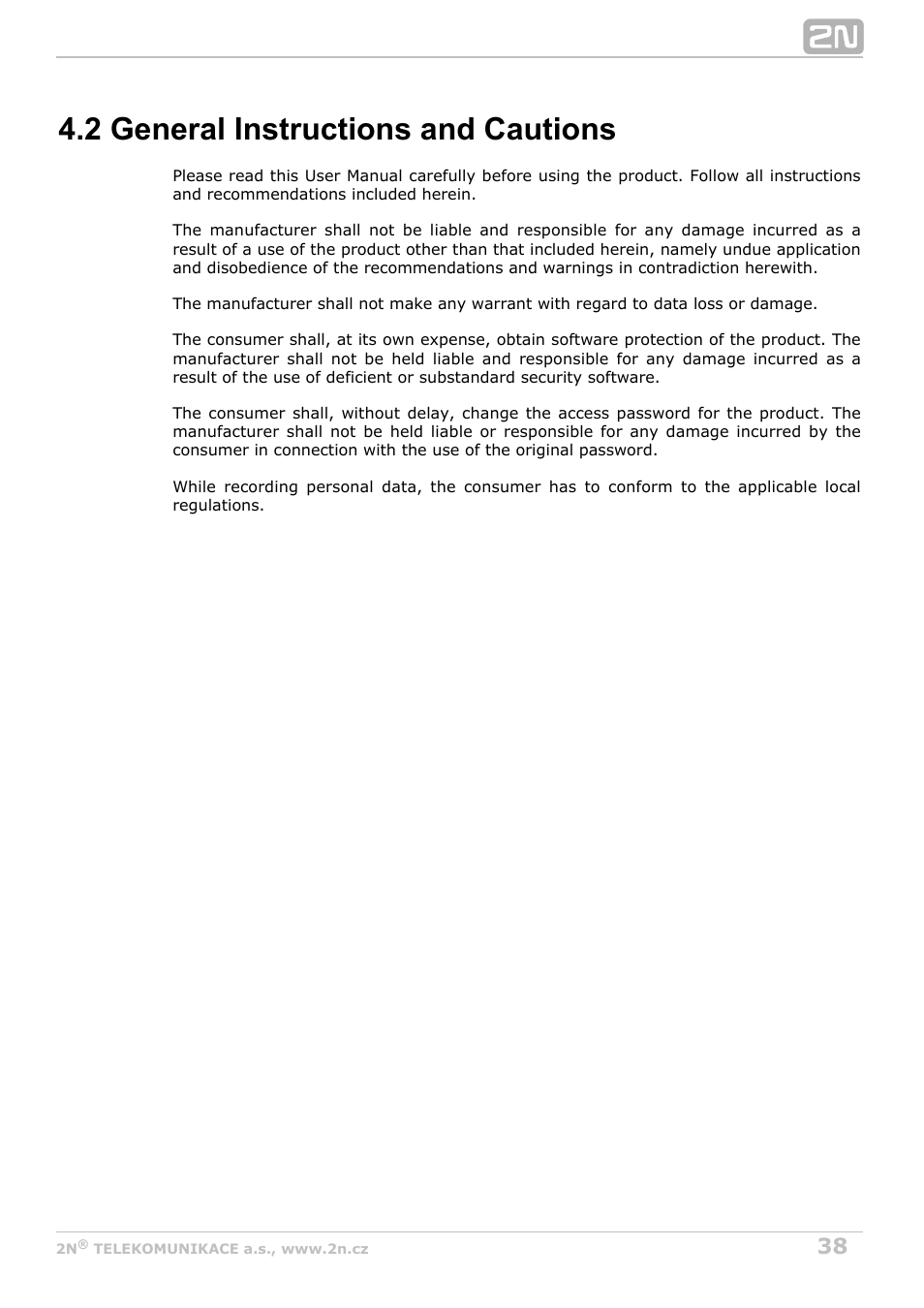 2 general instructions and cautions | 2N Attendance System v1.0 User Manual | Page 38 / 38