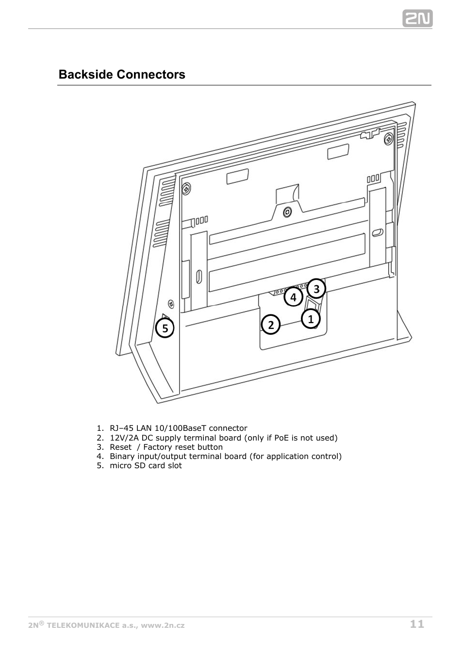 Backside connectors | 2N Indoor Touch User guide v1.2 User Manual | Page 11 / 36