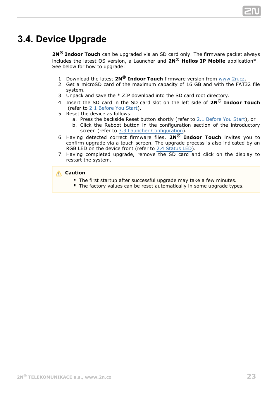 Device upgrade | 2N Indoor Touch User guide v1.2 User Manual | Page 23 / 36