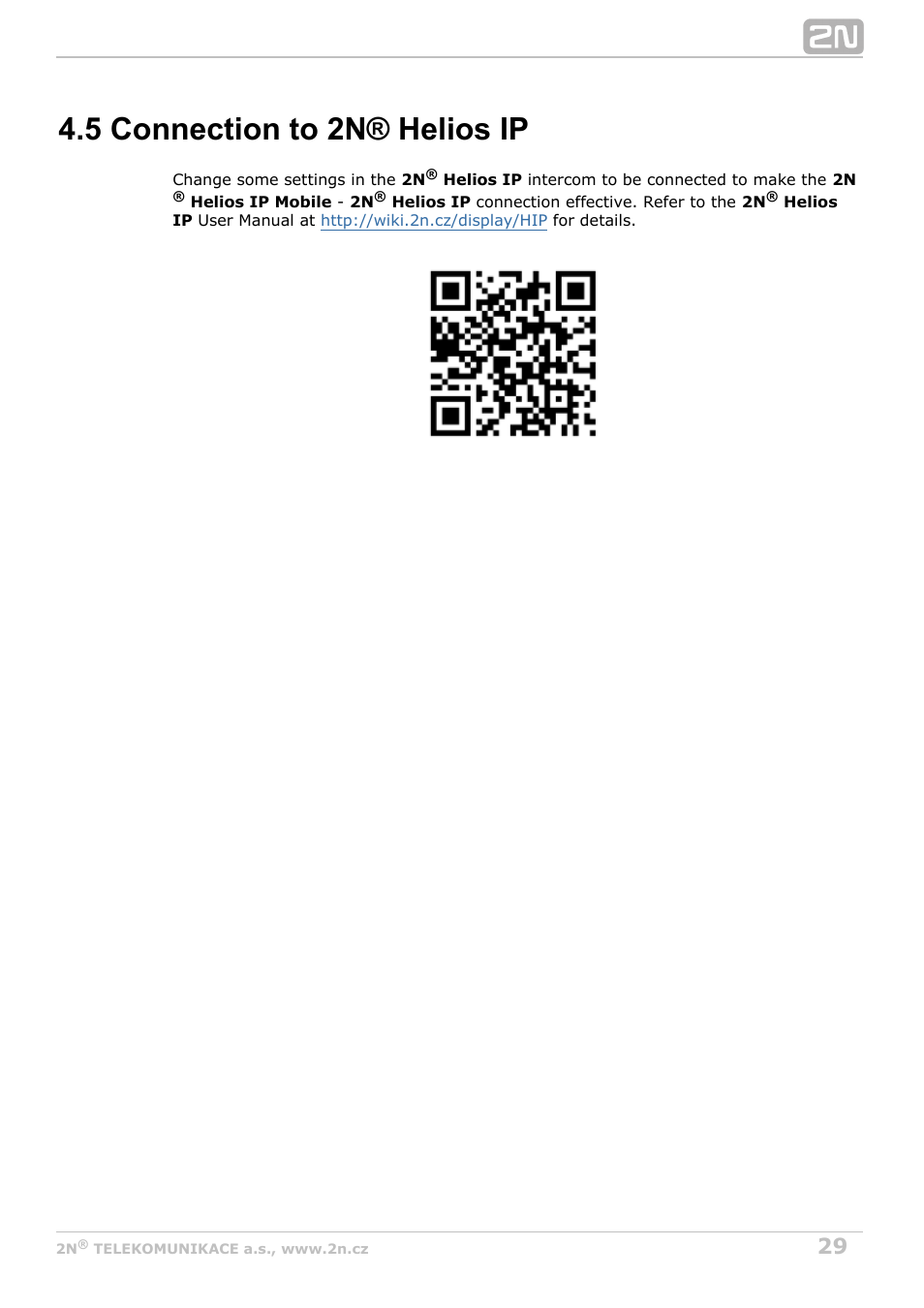 5 connection to 2n® helios ip | 2N Indoor Touch User guide v1.2 User Manual | Page 29 / 36