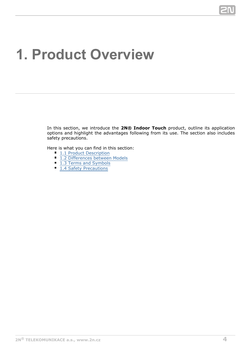 Product overview | 2N Indoor Touch User guide v1.2 User Manual | Page 4 / 36