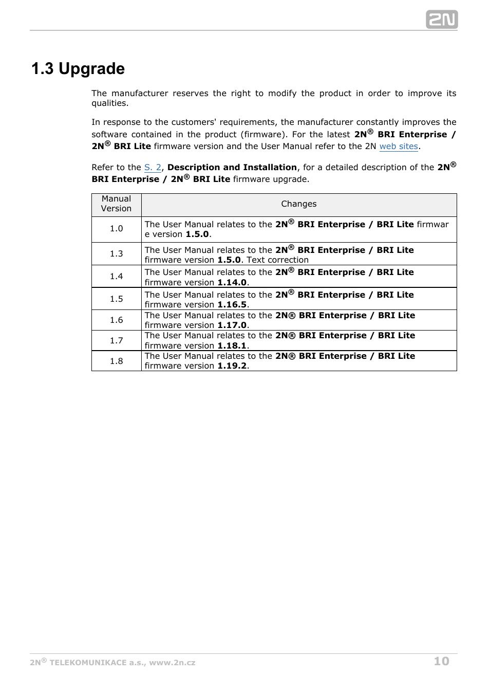 3 upgrade | 2N BRI Lite/Enterprise v1.8 User Manual | Page 10 / 129