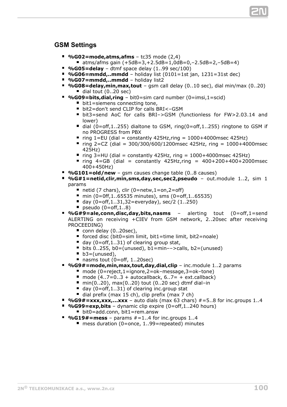 Gsm settings | 2N BRI Lite/Enterprise v1.8 User Manual | Page 100 / 129