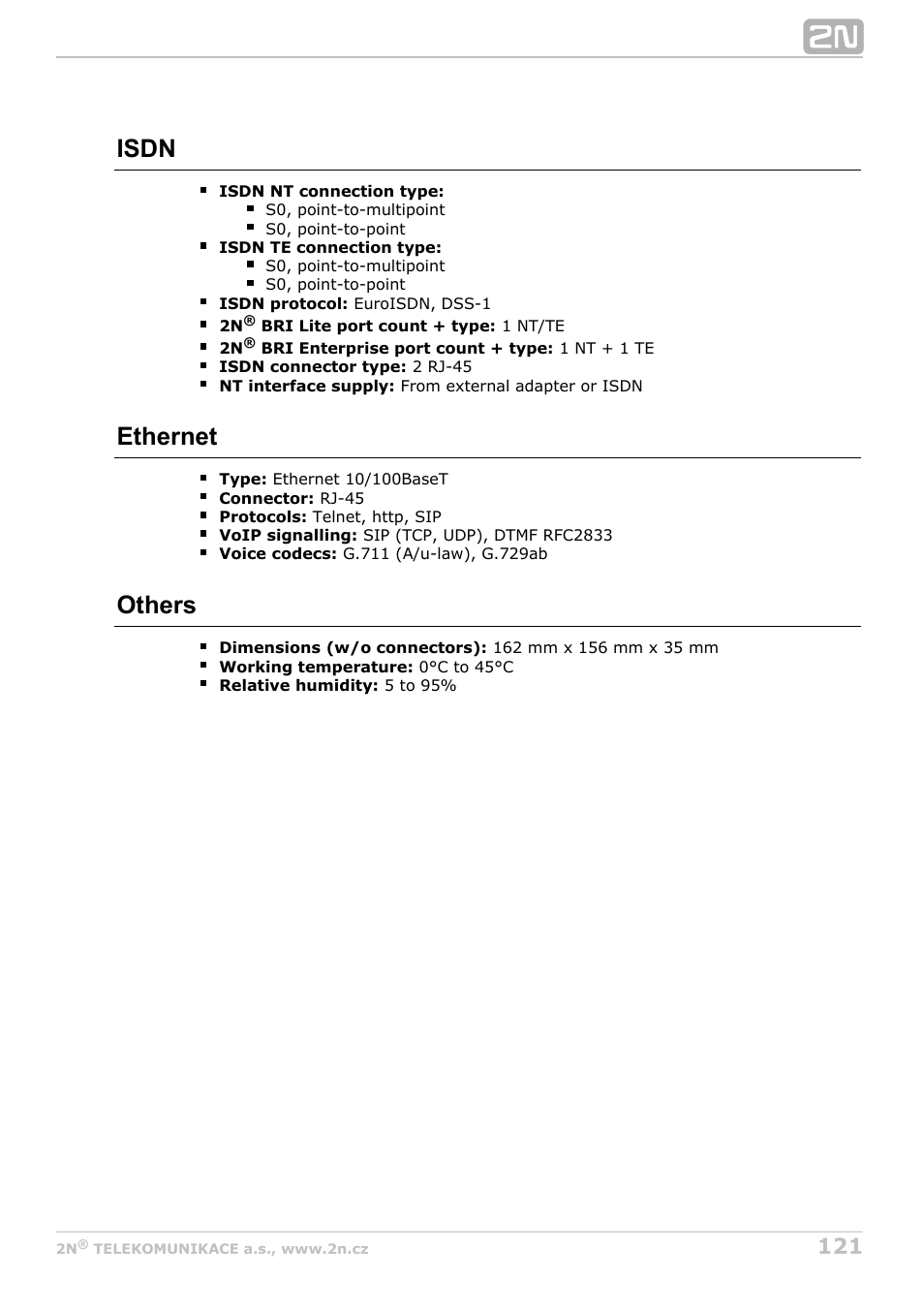 Isdn, Ethernet, Others | 2N BRI Lite/Enterprise v1.8 User Manual | Page 121 / 129