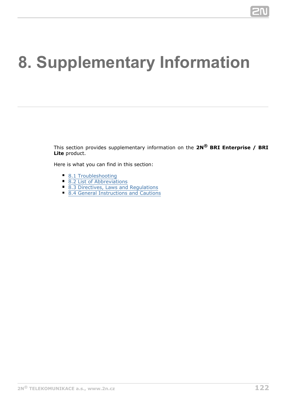 Supplementary information | 2N BRI Lite/Enterprise v1.8 User Manual | Page 122 / 129