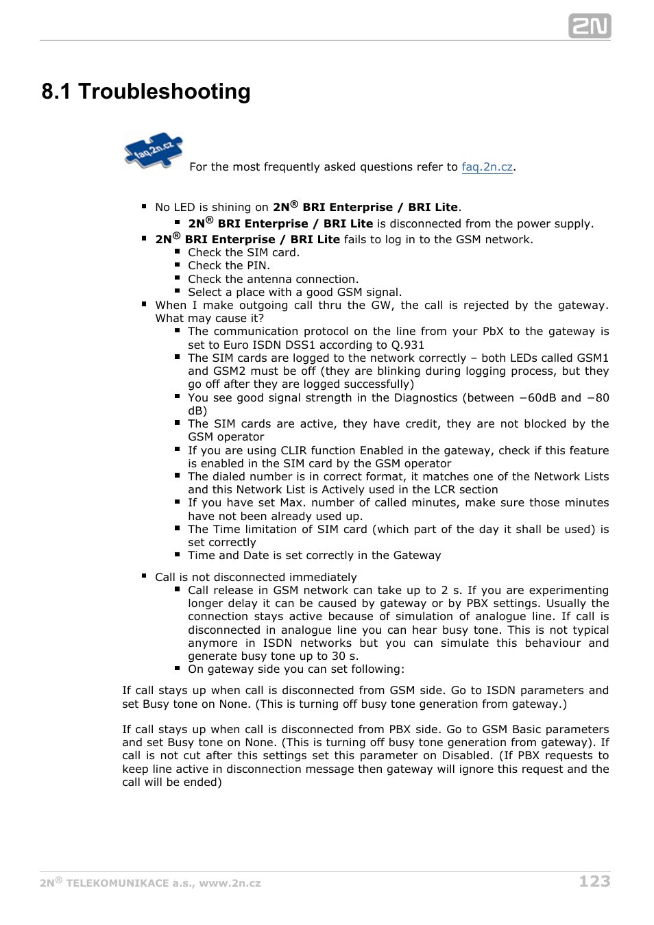 1 troubleshooting | 2N BRI Lite/Enterprise v1.8 User Manual | Page 123 / 129