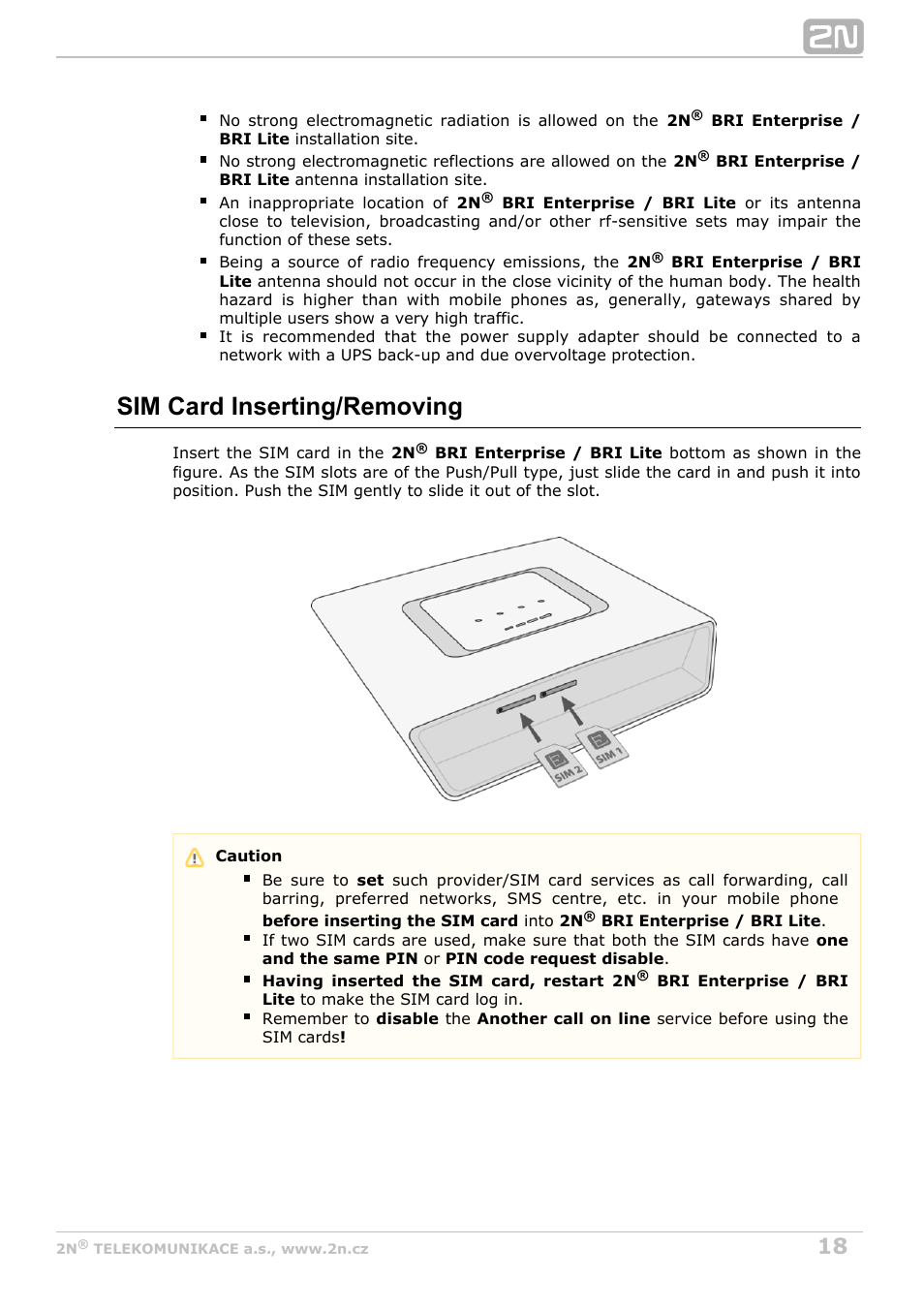 Sim card inserting/removing | 2N BRI Lite/Enterprise v1.8 User Manual | Page 18 / 129