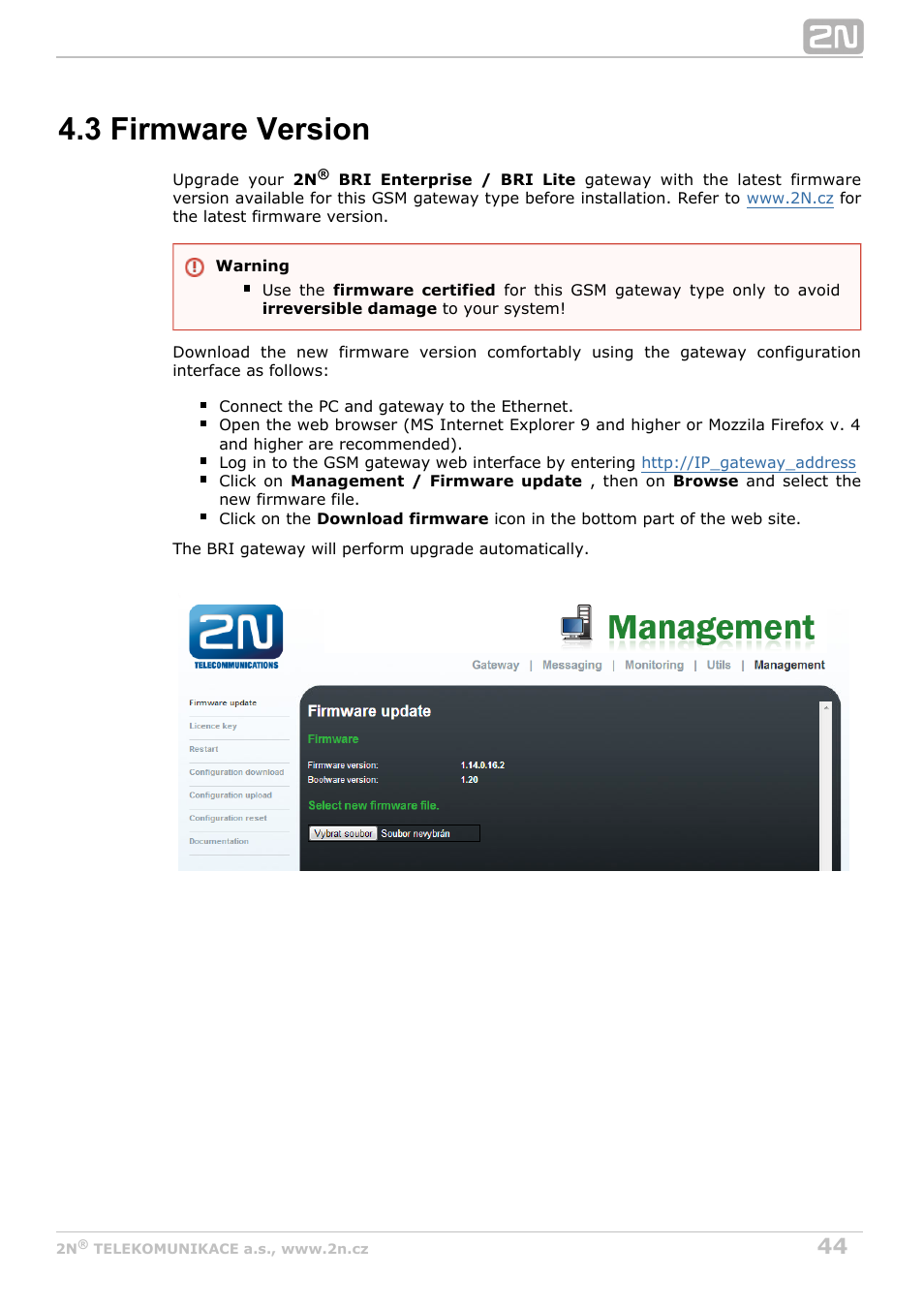 3 firmware version | 2N BRI Lite/Enterprise v1.8 User Manual | Page 44 / 129