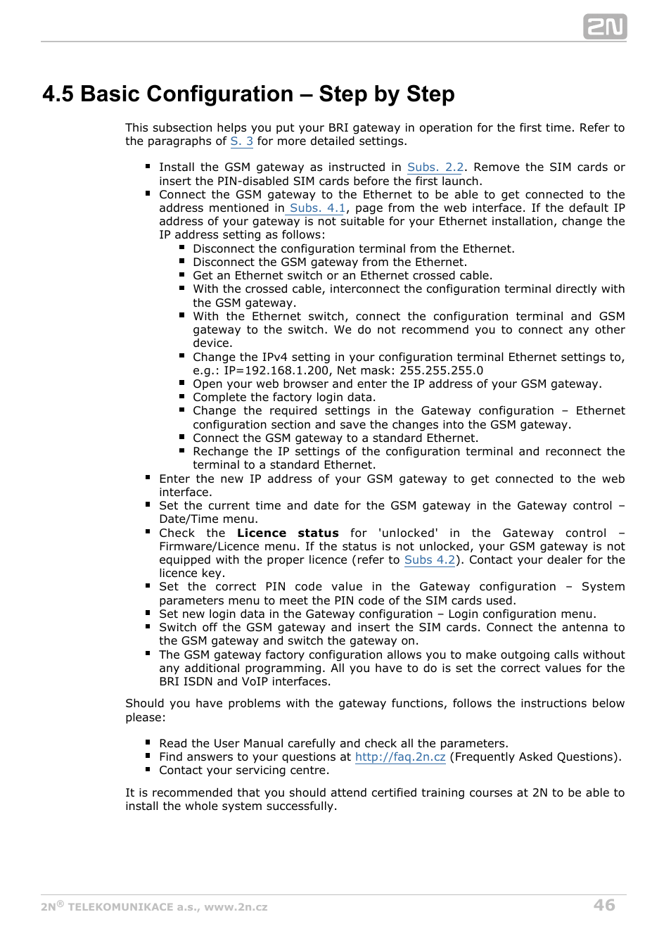 5 basic configuration – step by step | 2N BRI Lite/Enterprise v1.8 User Manual | Page 46 / 129