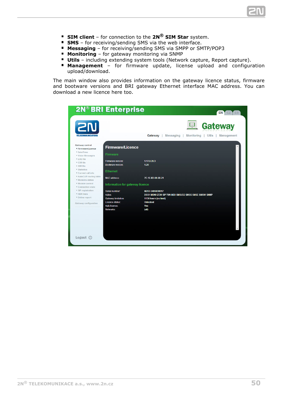 2N BRI Lite/Enterprise v1.8 User Manual | Page 50 / 129