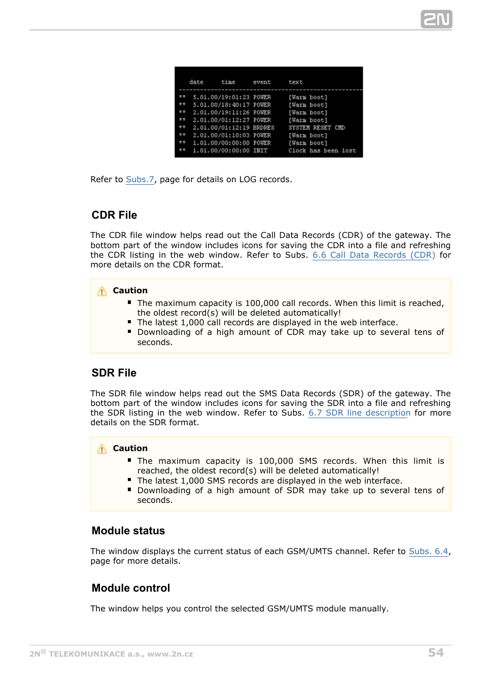 Cdr file, Sdr file, Module status | Module control | 2N BRI Lite/Enterprise v1.8 User Manual | Page 54 / 129