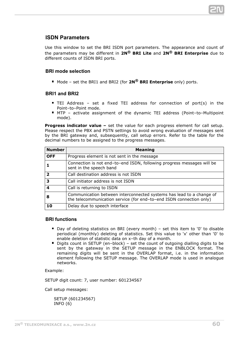 Isdn parameters | 2N BRI Lite/Enterprise v1.8 User Manual | Page 60 / 129