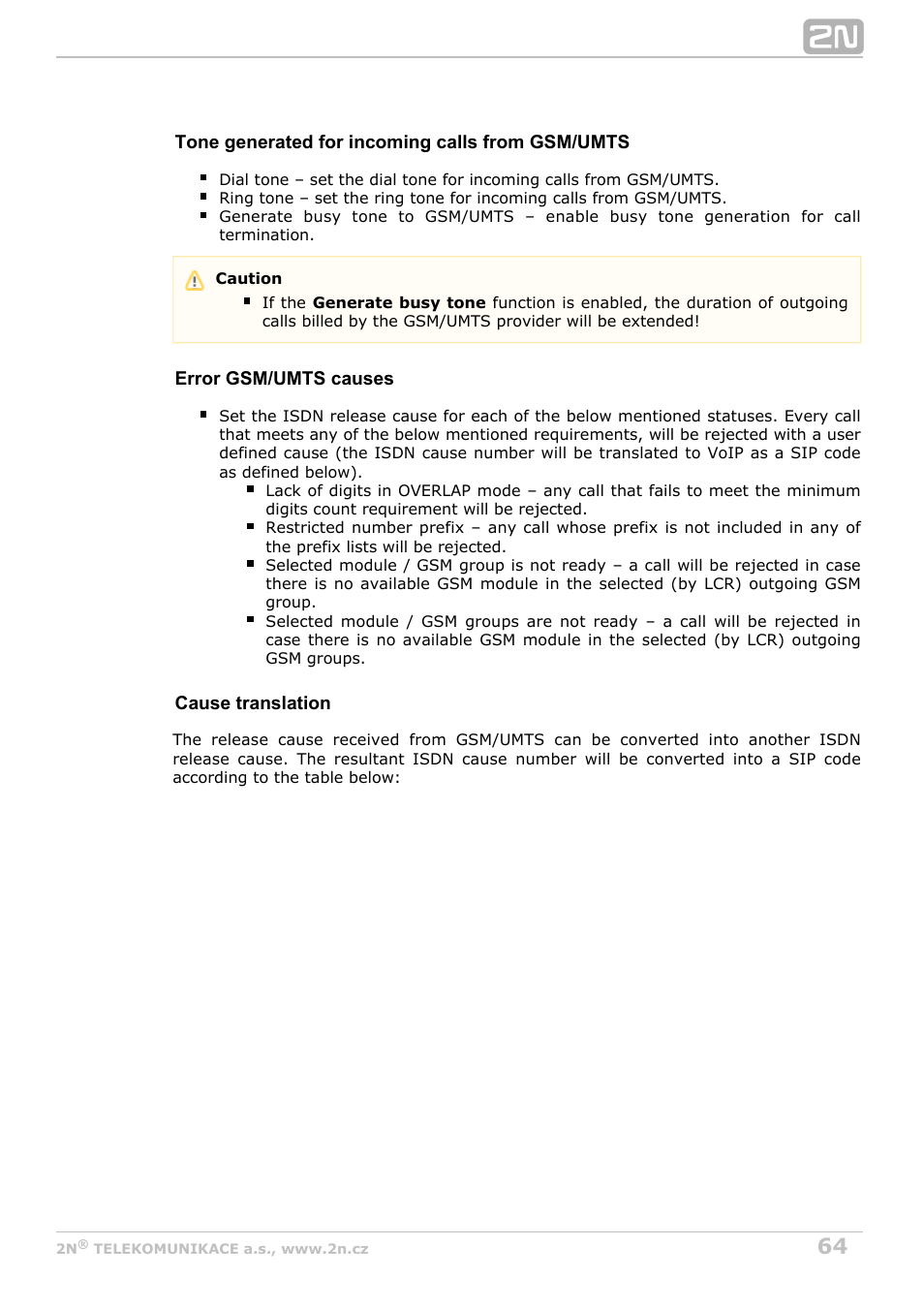 2N BRI Lite/Enterprise v1.8 User Manual | Page 64 / 129