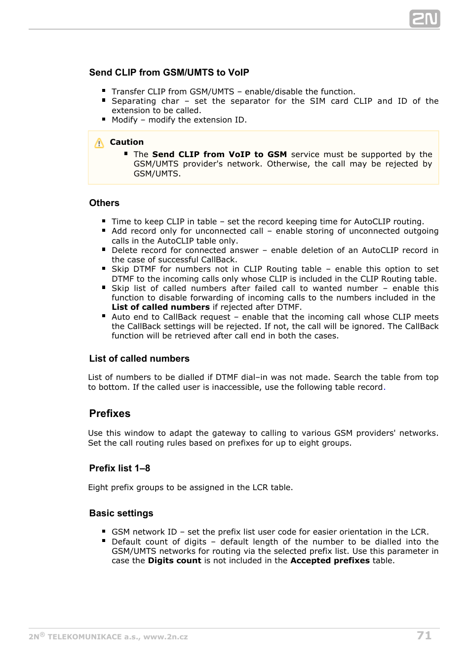 Prefixes | 2N BRI Lite/Enterprise v1.8 User Manual | Page 71 / 129