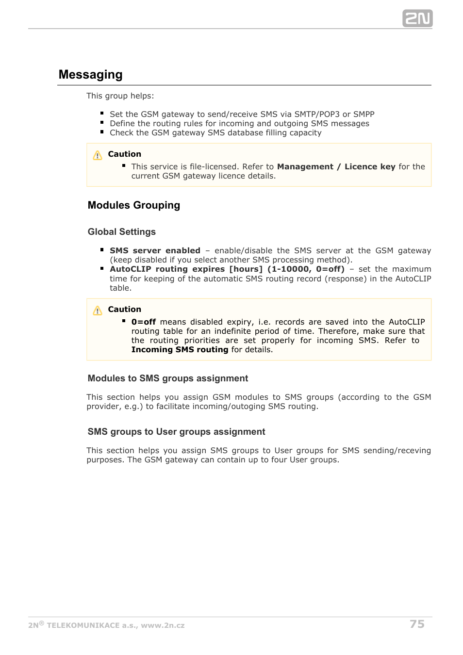 Messaging, Modules grouping | 2N BRI Lite/Enterprise v1.8 User Manual | Page 75 / 129