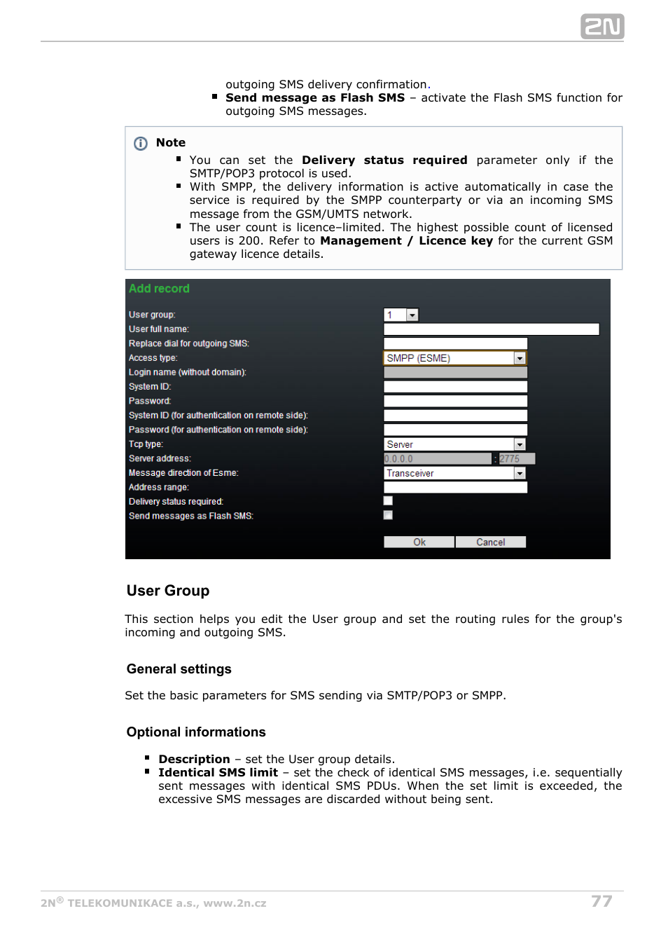 User group | 2N BRI Lite/Enterprise v1.8 User Manual | Page 77 / 129