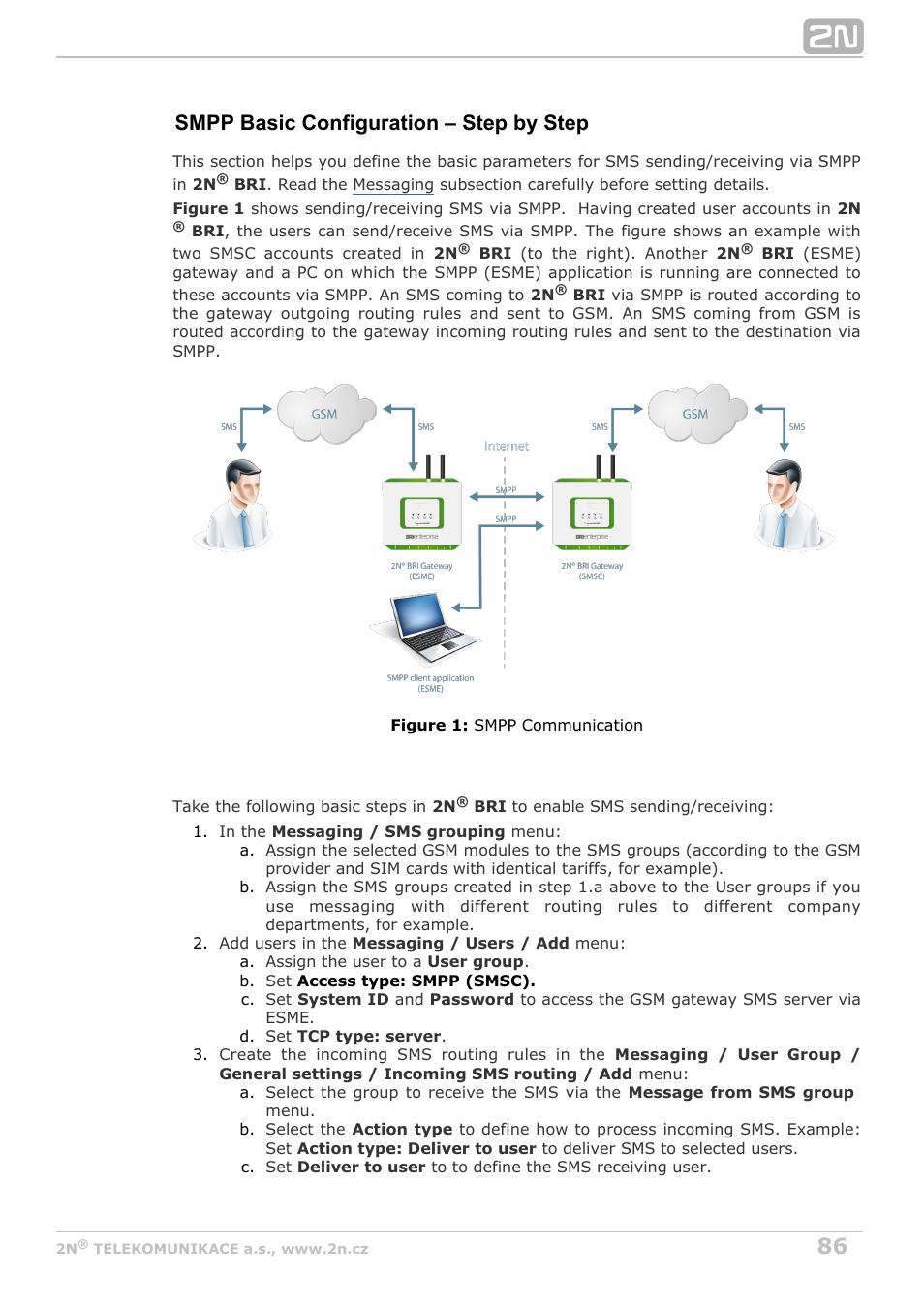 Smpp basic configuration – step by step | 2N BRI Lite/Enterprise v1.8 User Manual | Page 86 / 129