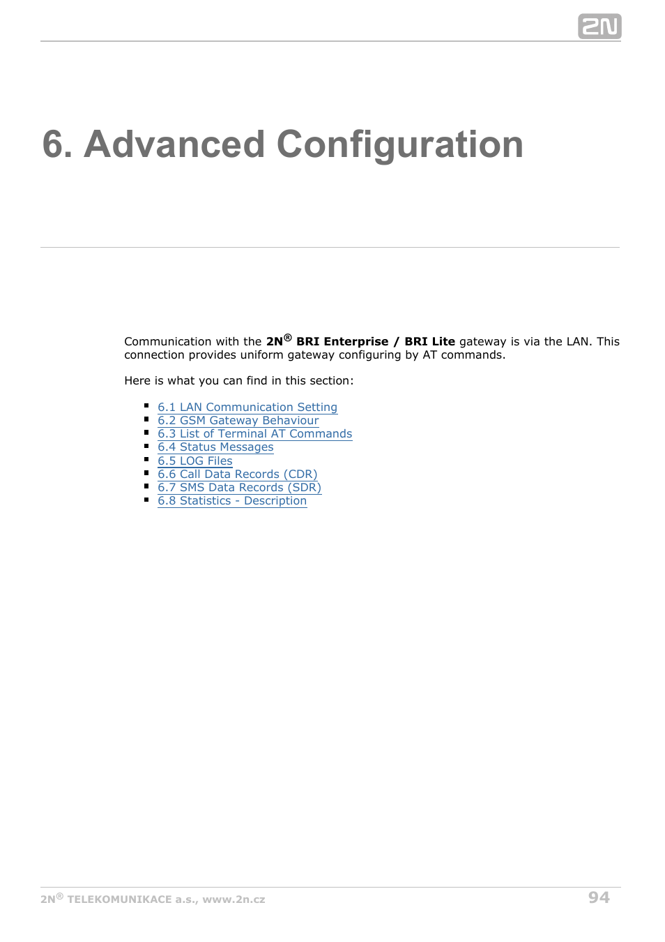 Advanced configuration | 2N BRI Lite/Enterprise v1.8 User Manual | Page 94 / 129