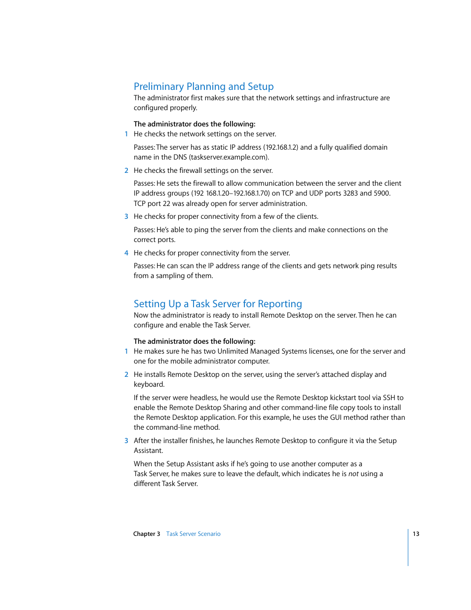 Preliminary planning and setup, Setting up a task server for reporting | Apple Remote Desktop User Manual | Page 13 / 16