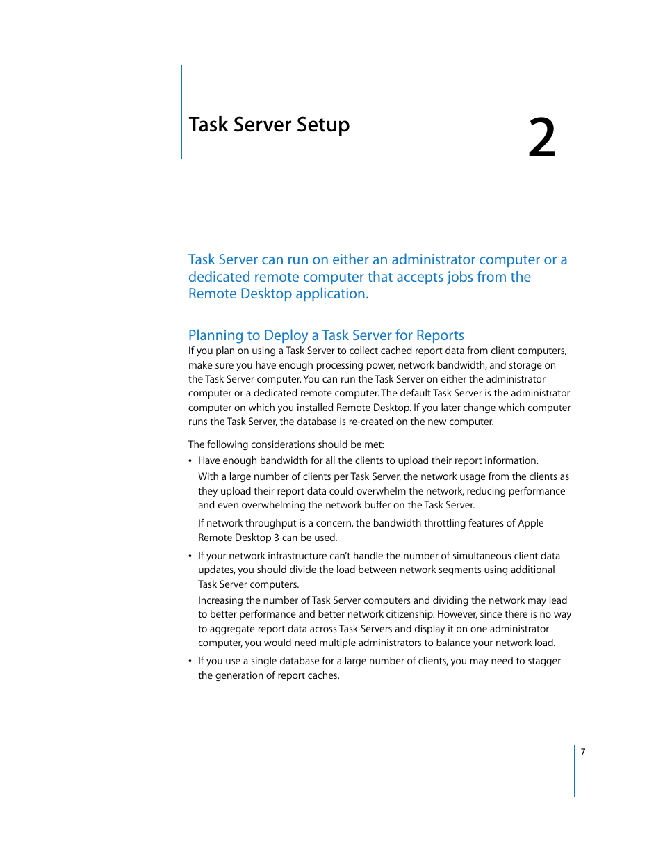 Task server setup, Planning to deploy a task server for reports, Chapter 2 | Apple Remote Desktop User Manual | Page 7 / 16