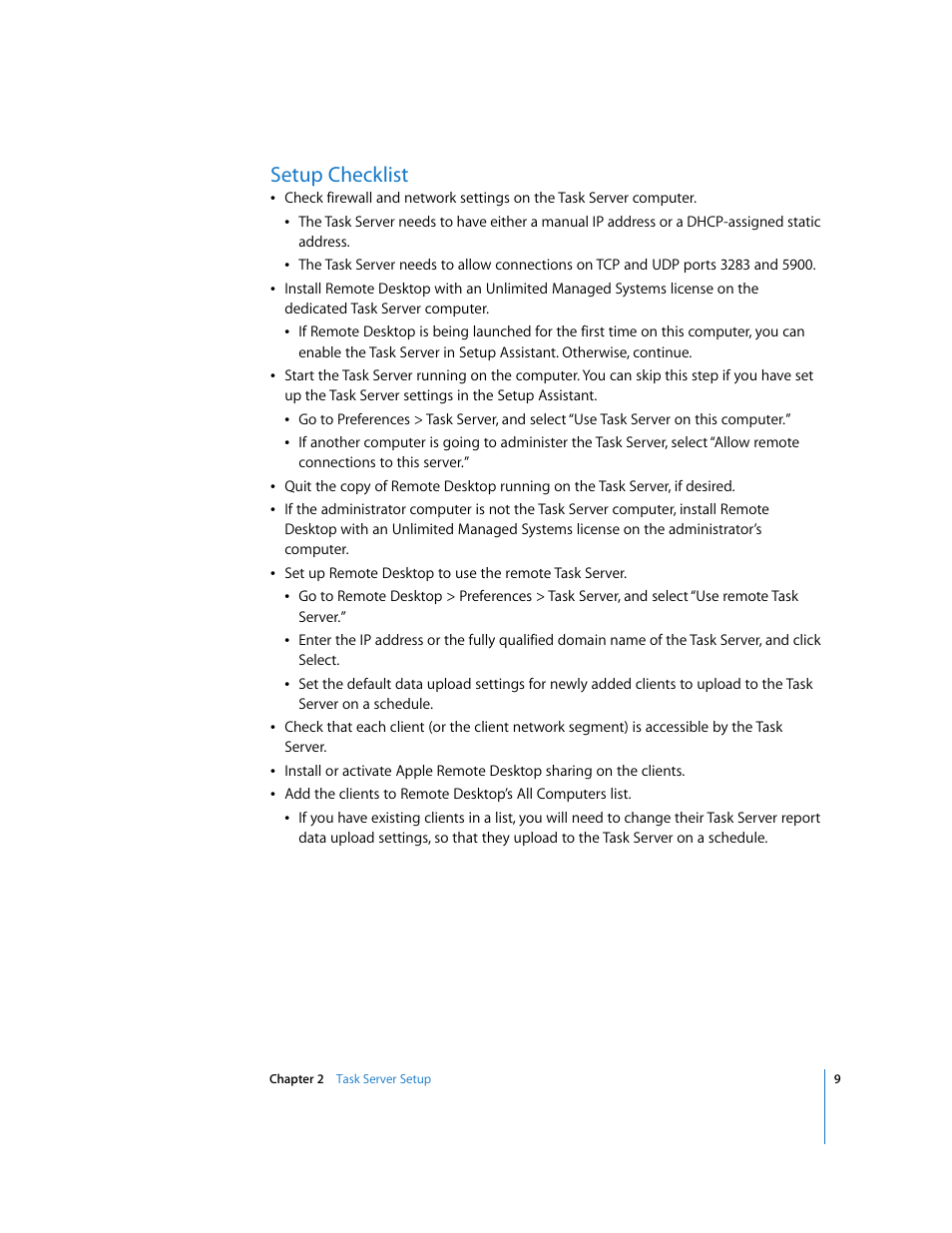 Setup checklist | Apple Remote Desktop User Manual | Page 9 / 16