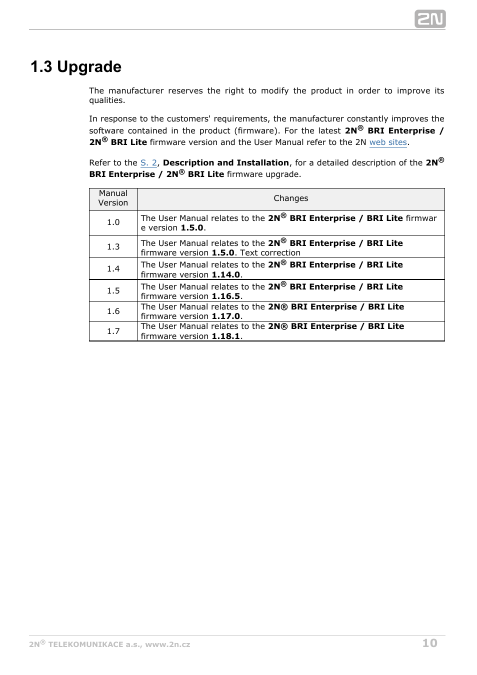 3 upgrade | 2N BRI Lite/Enterprise v1.7 User Manual | Page 10 / 130