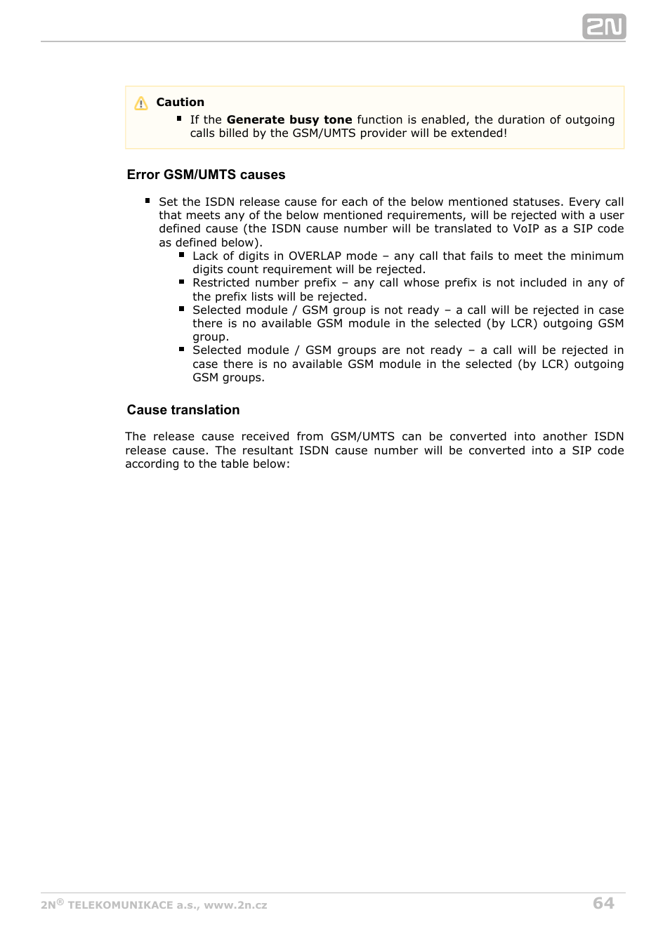 2N BRI Lite/Enterprise v1.7 User Manual | Page 64 / 130