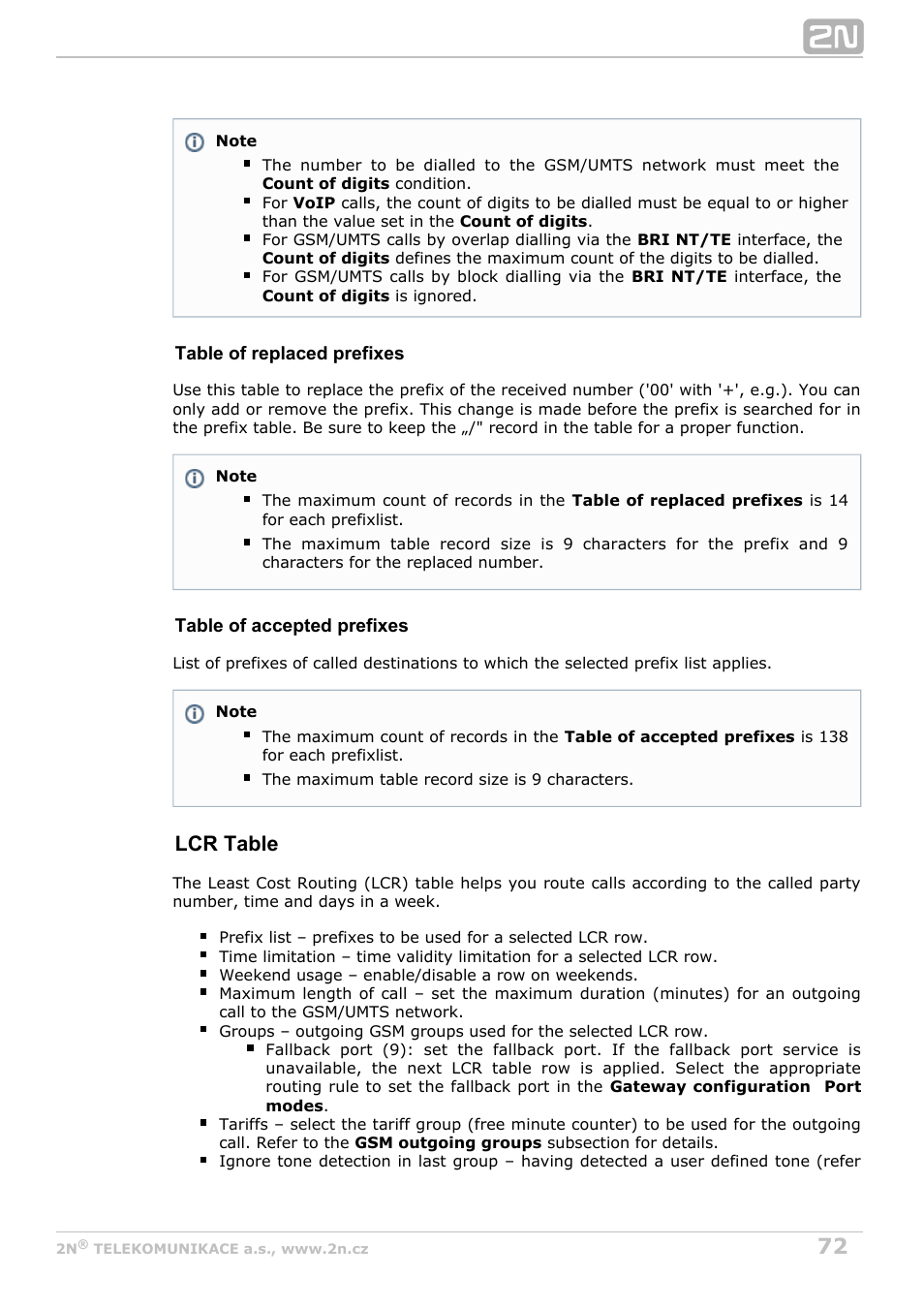 Lcr table | 2N BRI Lite/Enterprise v1.7 User Manual | Page 72 / 130