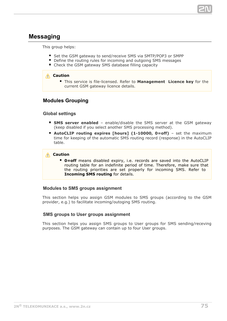 Messaging, Modules grouping | 2N BRI Lite/Enterprise v1.7 User Manual | Page 75 / 130